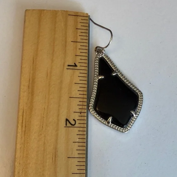 Black Opaque Teardrop Dangle Earrings with Silver-Tone Frame - Picture 5 of 5